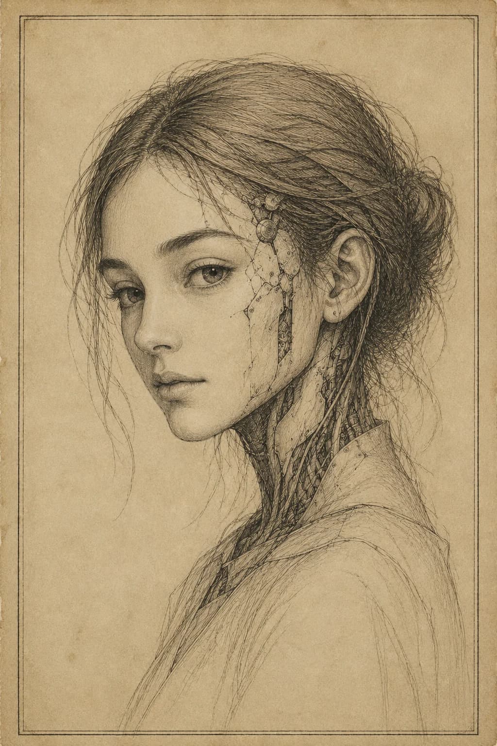 Aria portrait with subtle cybernetic details
